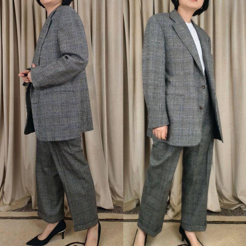 Vintage Polo by Ralph Lauren Black and Gray Boyfriend Men's Plaid Pant Suit