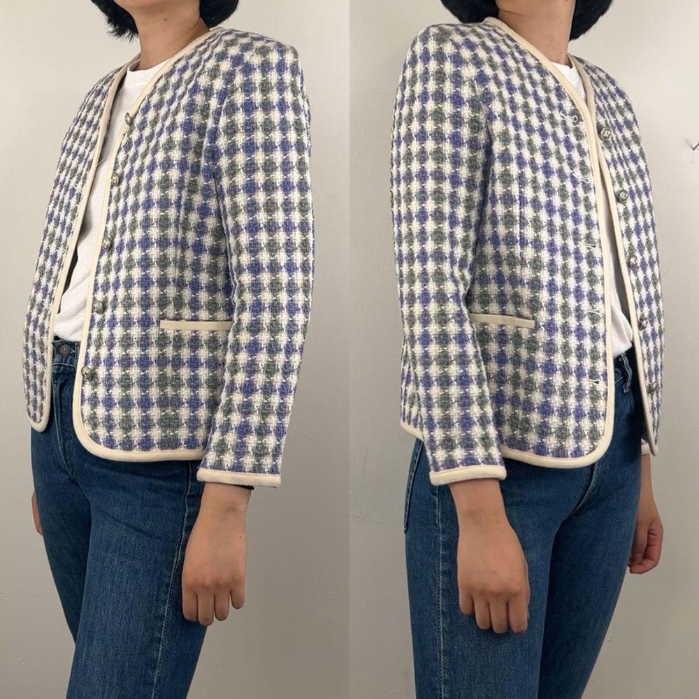 Vintage Koret Pastel Purple and Green Checkered Plaid Wool Blend Blazer