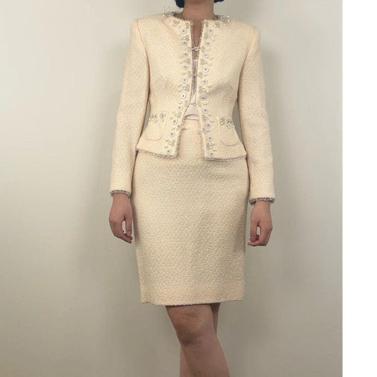 Vintage Escada Cream Wool Tweed 3 Piece Skirt Suit