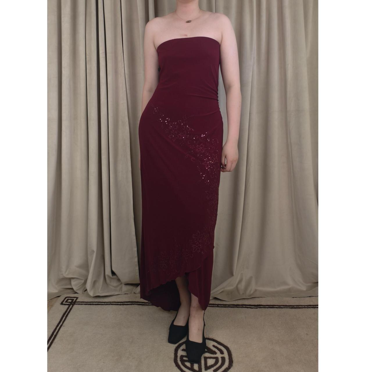 Vintage Burgundy Strapless Maxi dress with Sequin Detailing