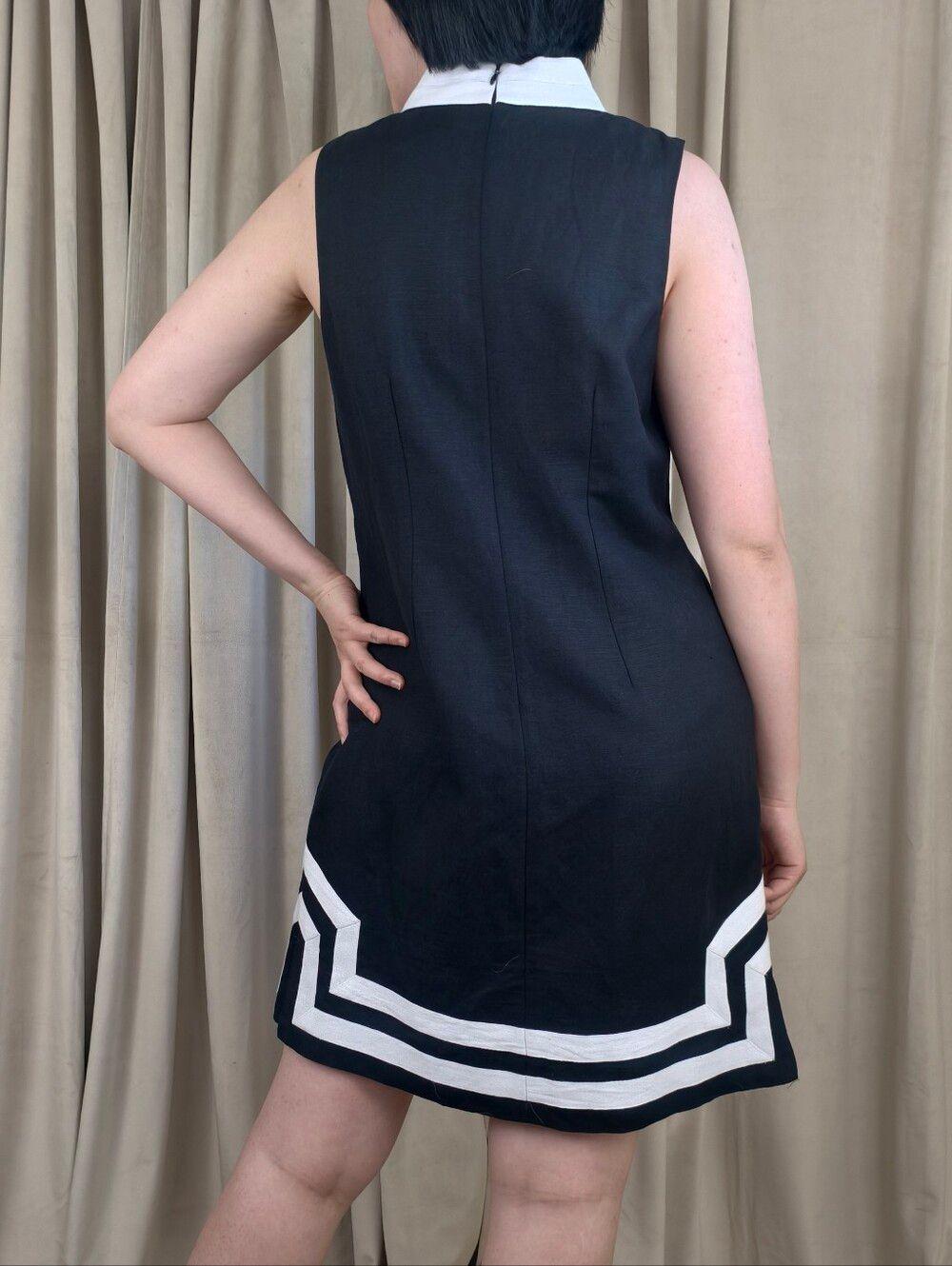 Eliza J Sleeveless Linen Blend Black Shift Dress with White Trim