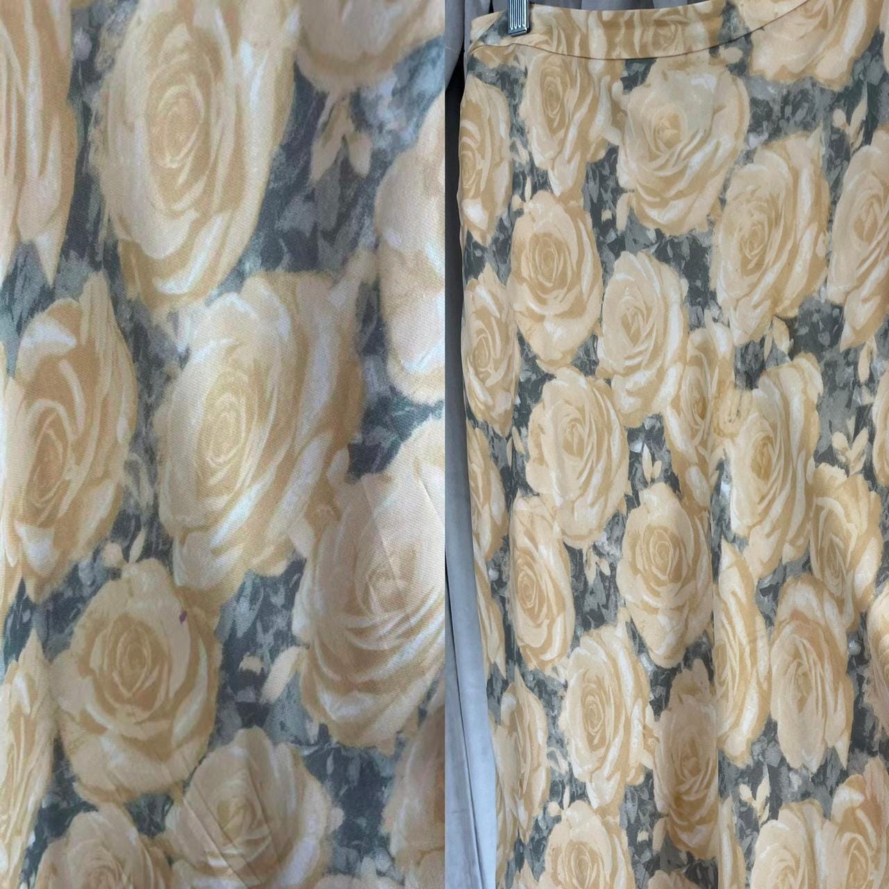 Vintage Jones New York Country Yellow Rose Silk Midi Skirt
