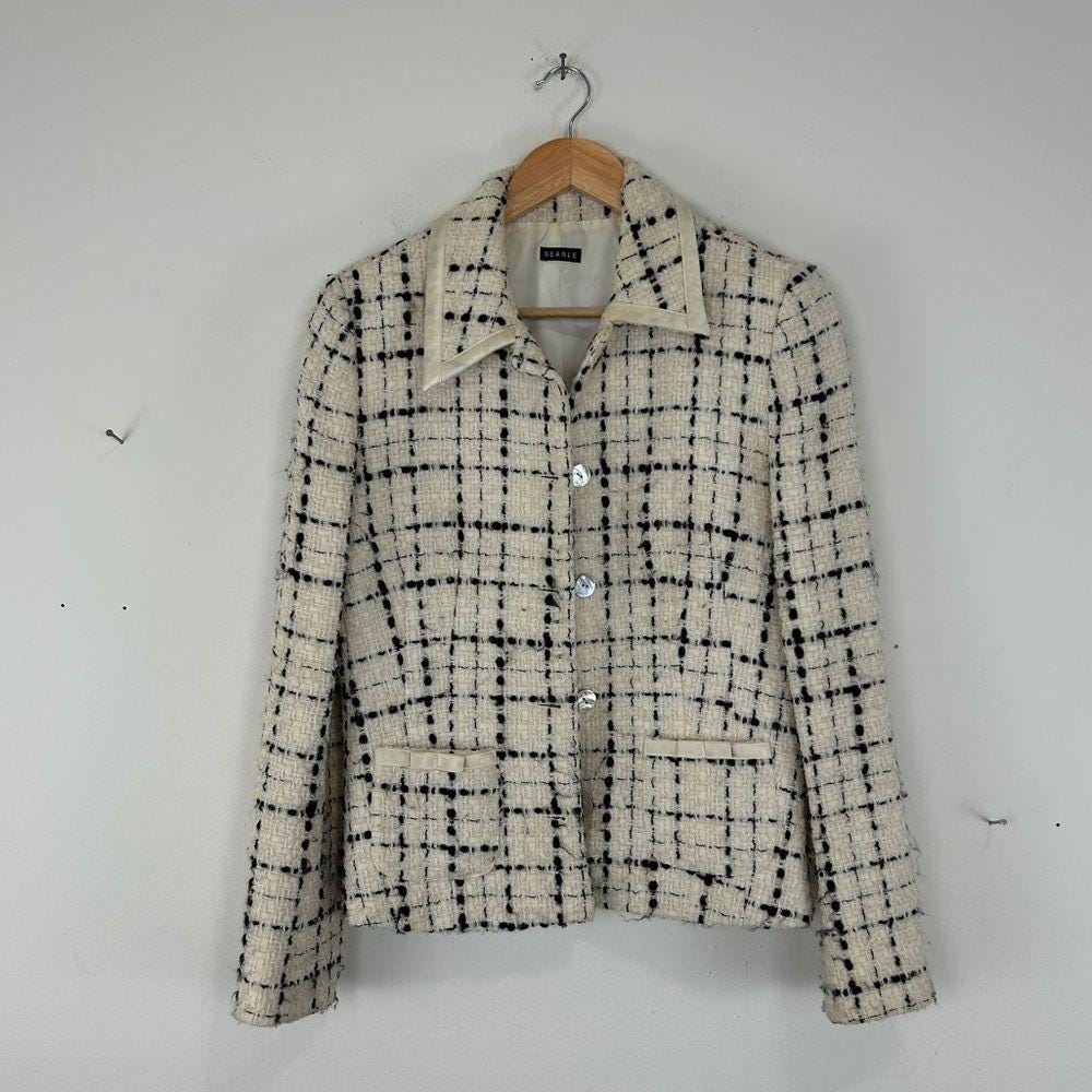 Vintage Searle Monochrome Black and White Plaid Tweed Blazer