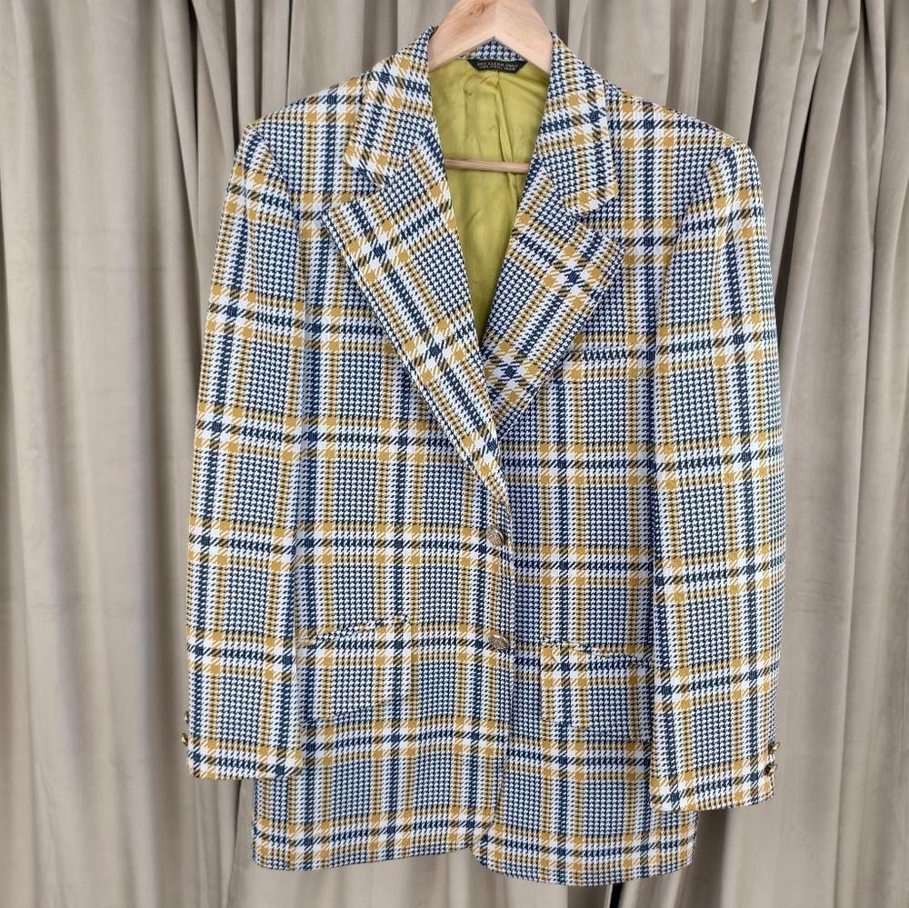 Vintage Blue and Yellow Plaid Boyfriend Blazer