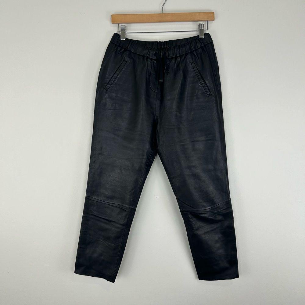 Vintage Black Lambskin Genuine Leather Sweatpants Trousers