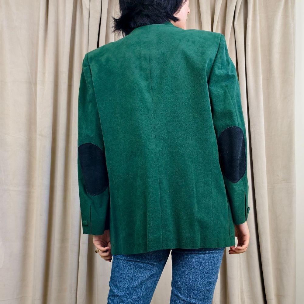 Vintage Klein Ultrasuede Green Boyfriend Blazer with Unique Stitching