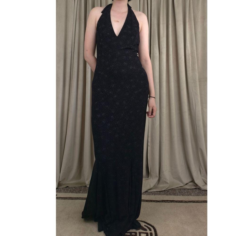 Vintage Scott McClintock Black Sparkly Halter Neck Open Back Dress