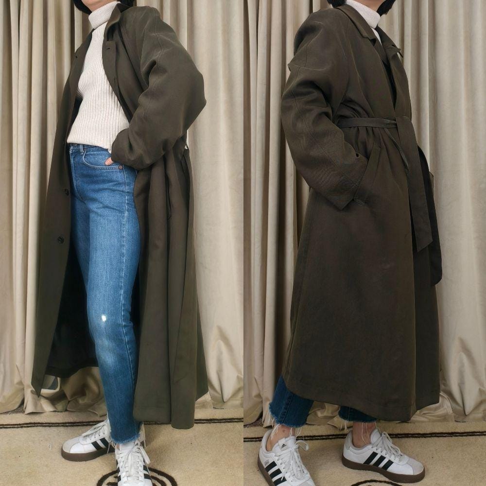 Vintage Sanyo Dark Green Trench Coat with Detachable Lining