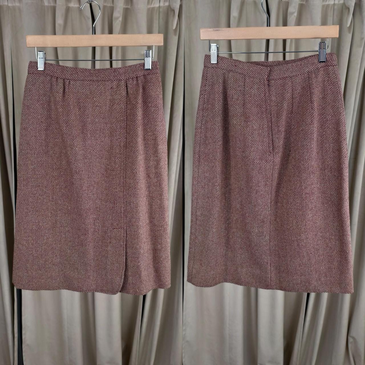 Vintage Red Tweed Wool Skirt Suit