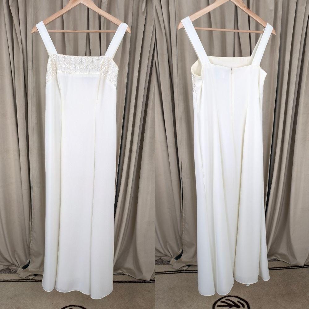 Vintage Ursula Ivory Maxi Dress with Embroidered Detailing
