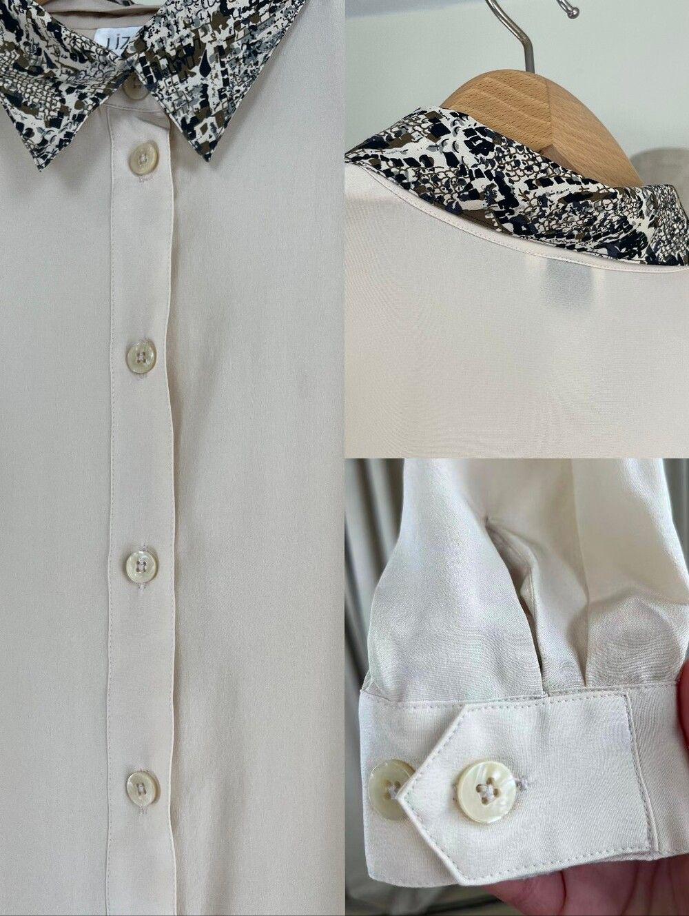 Vintage Lizden Beige Silk Blouse with Detachable Snakesprint Collar
