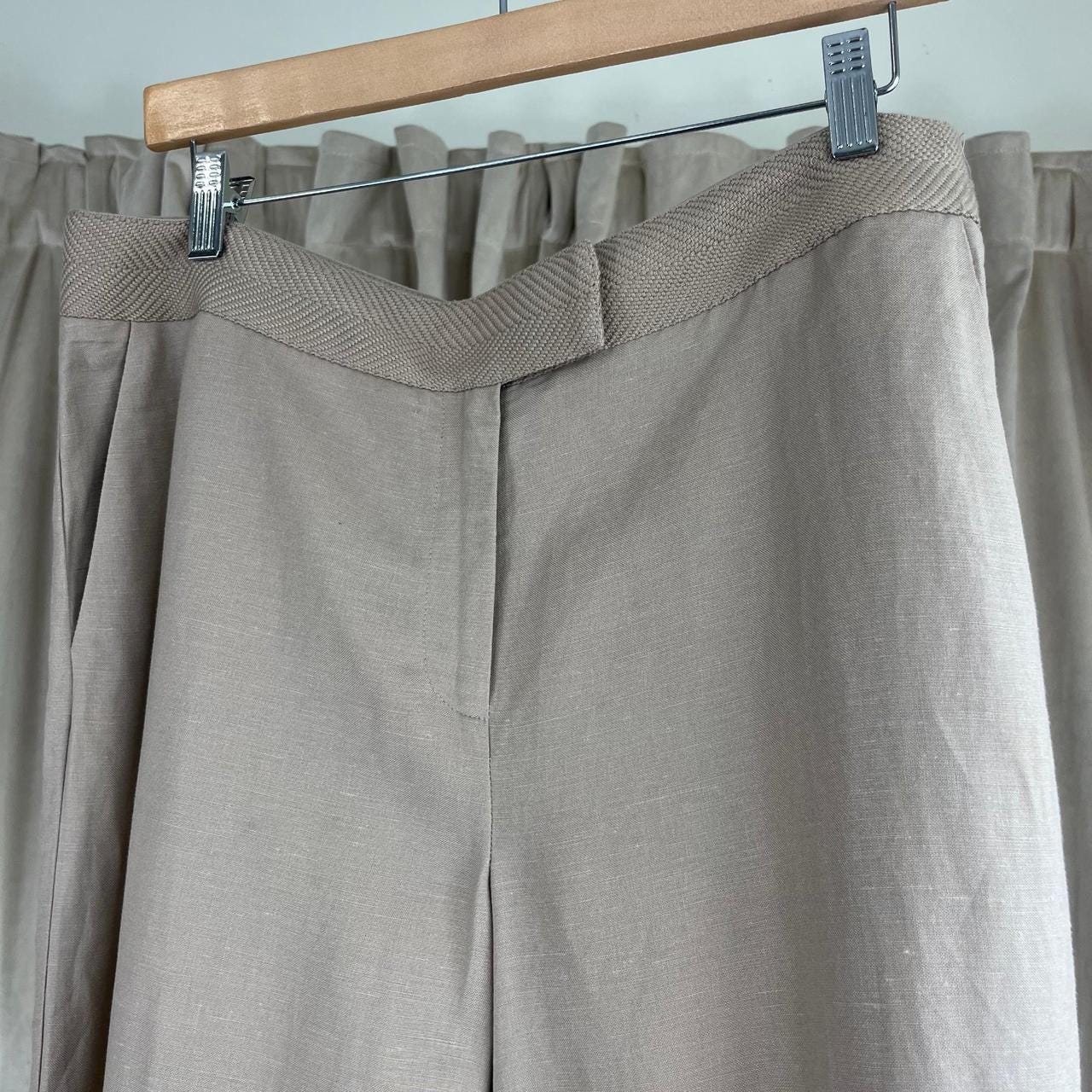Evan Picone Tan Linen Rayon Mid-Rise Trousers