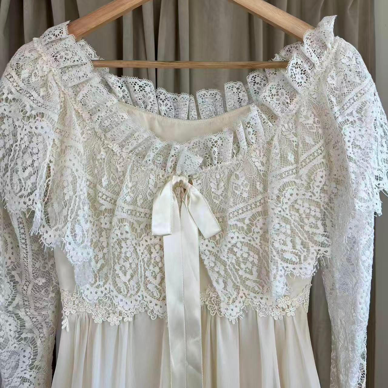 Vintage Victorian Lace Off-the-Shoulder Wedding Gown