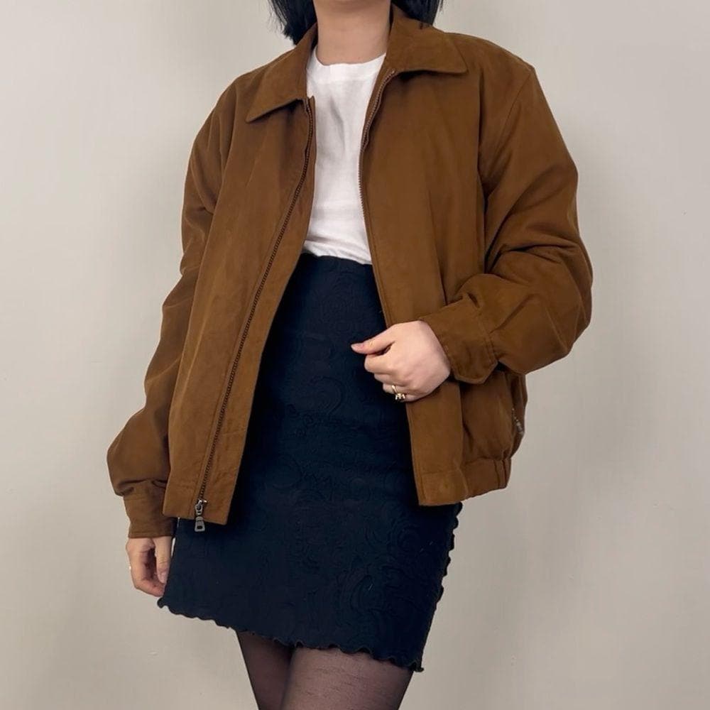 Vintage Jos. A Banks Brown Boyfriend Bomber Jacket with Detachable Lining