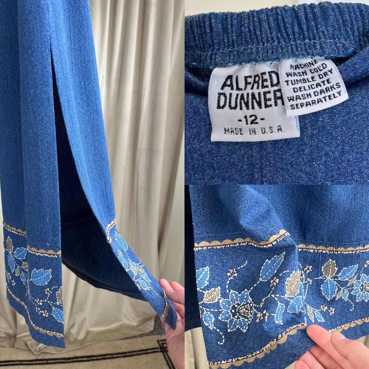 Vintage Blue Denim Maxi Skirt with Floral Embroidery