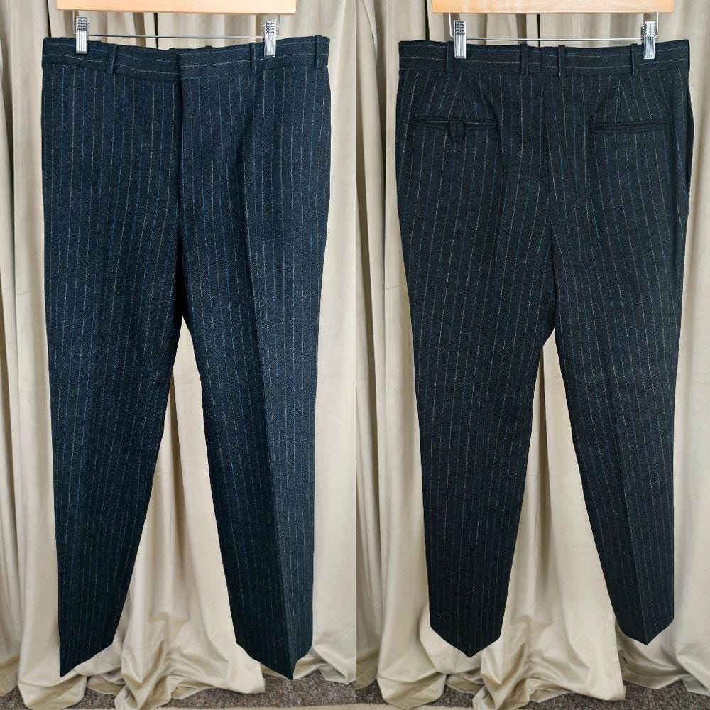 Vintage Southwick Black Charcoal Pinstripe Wool Boyfriend Men's Pant Suit