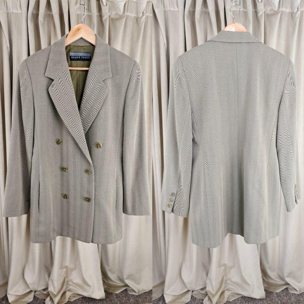 Vintags Ellen Tracy Classic Sage Green Wool Pant Suit Set