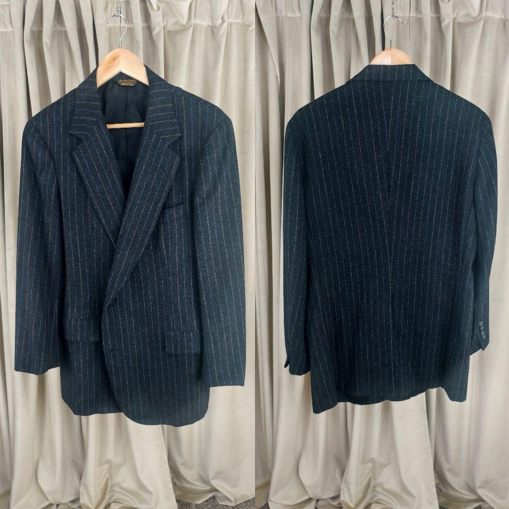 Vintage Southwick Black Charcoal Pinstripe Wool Boyfriend Men's Pant Suit