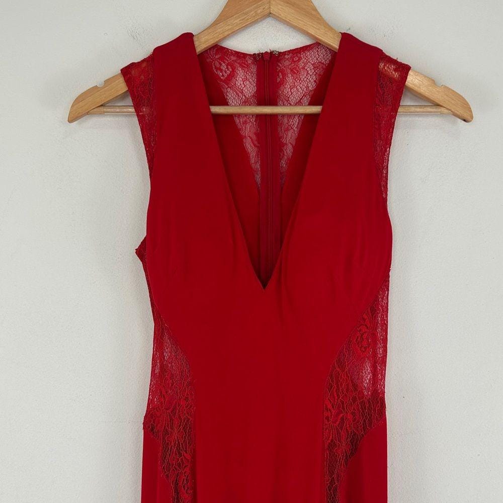 Jovani Elegant Red Evening Dress Gown with Lace Detailing