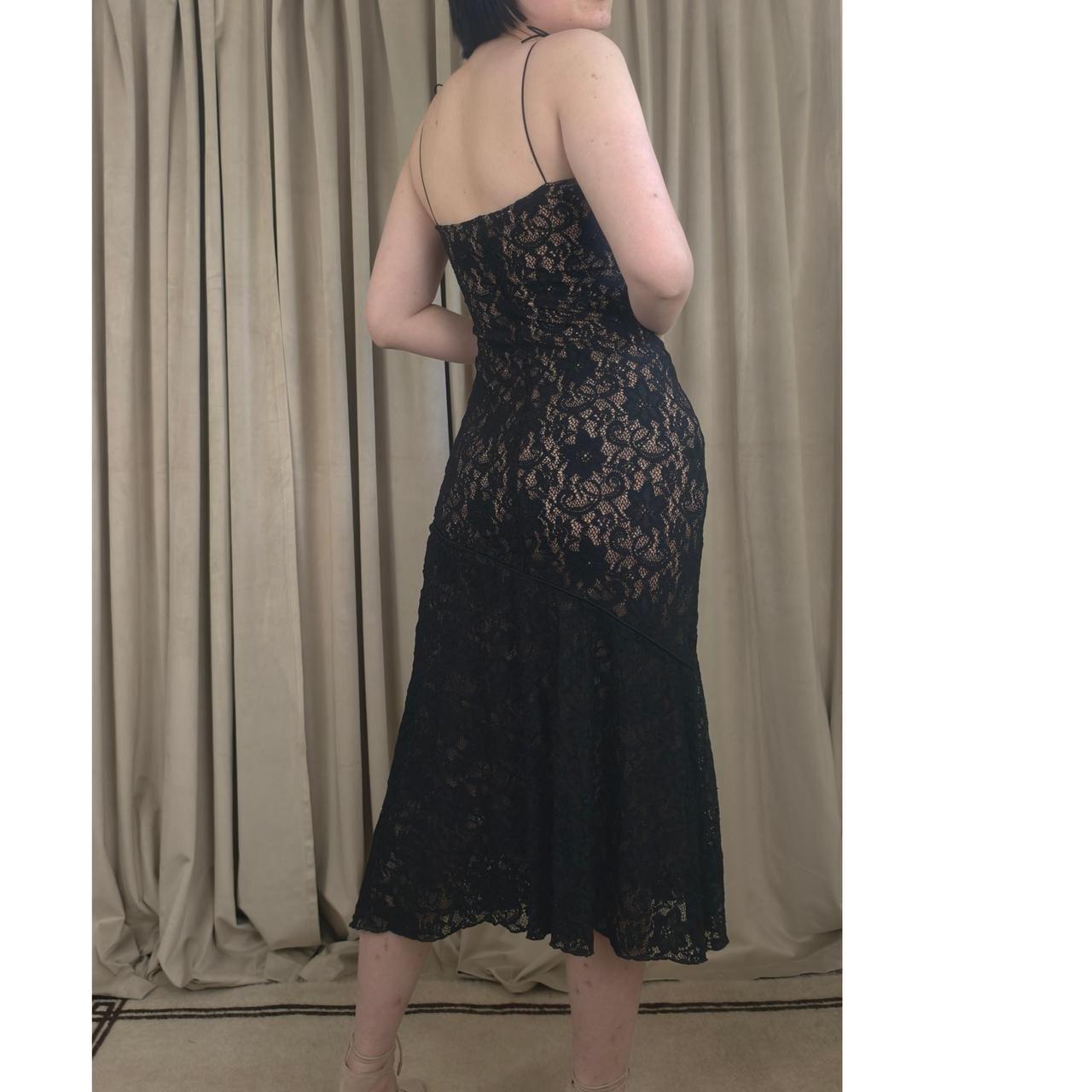 Vintage Black Lace Slip Drop Waist Dress with Spaghetti Straps