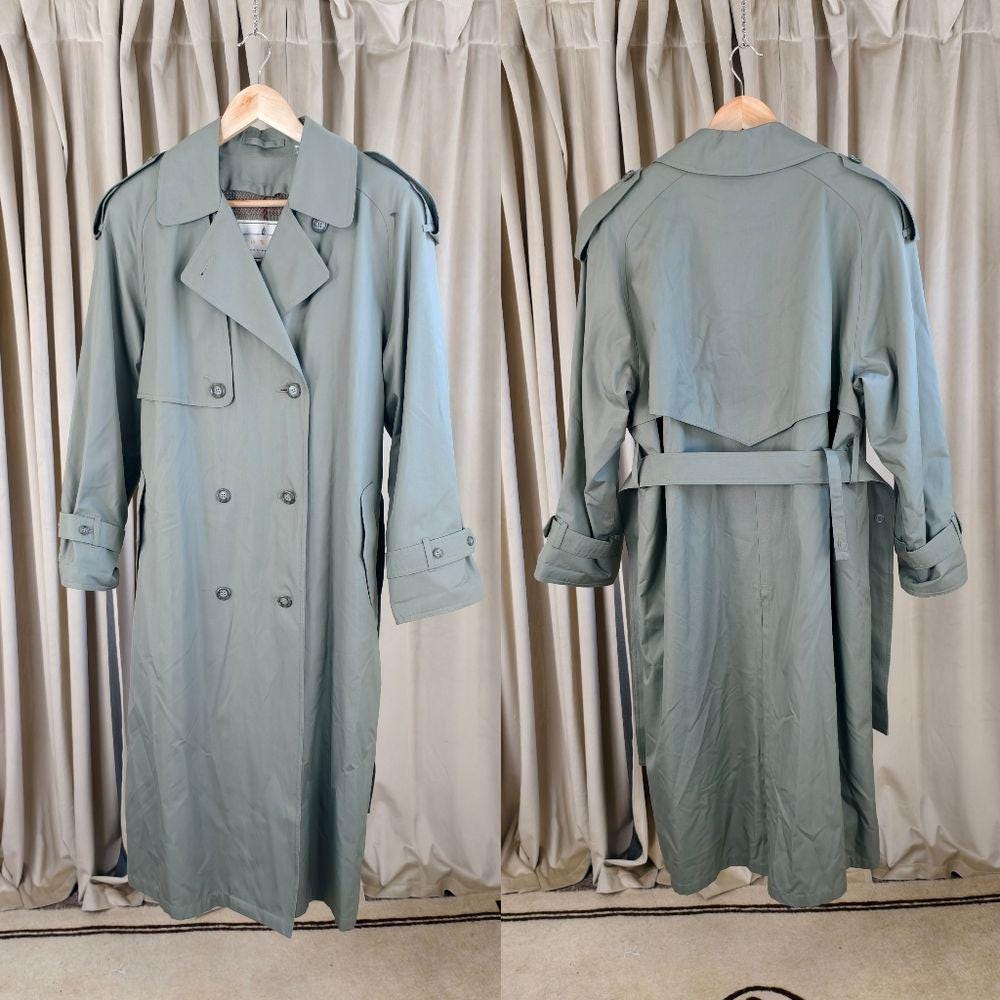 Vintage Towne London Fog Green Trench Coat