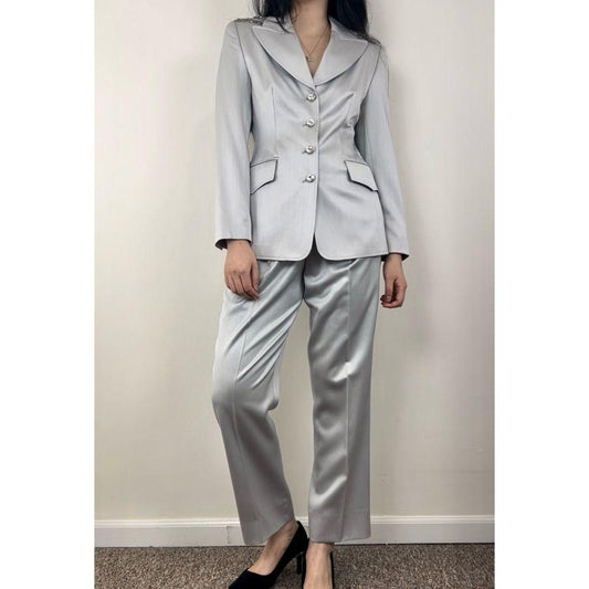 RARE Vintage Escada Silver Satin Swarovski Crystal Pantsuit