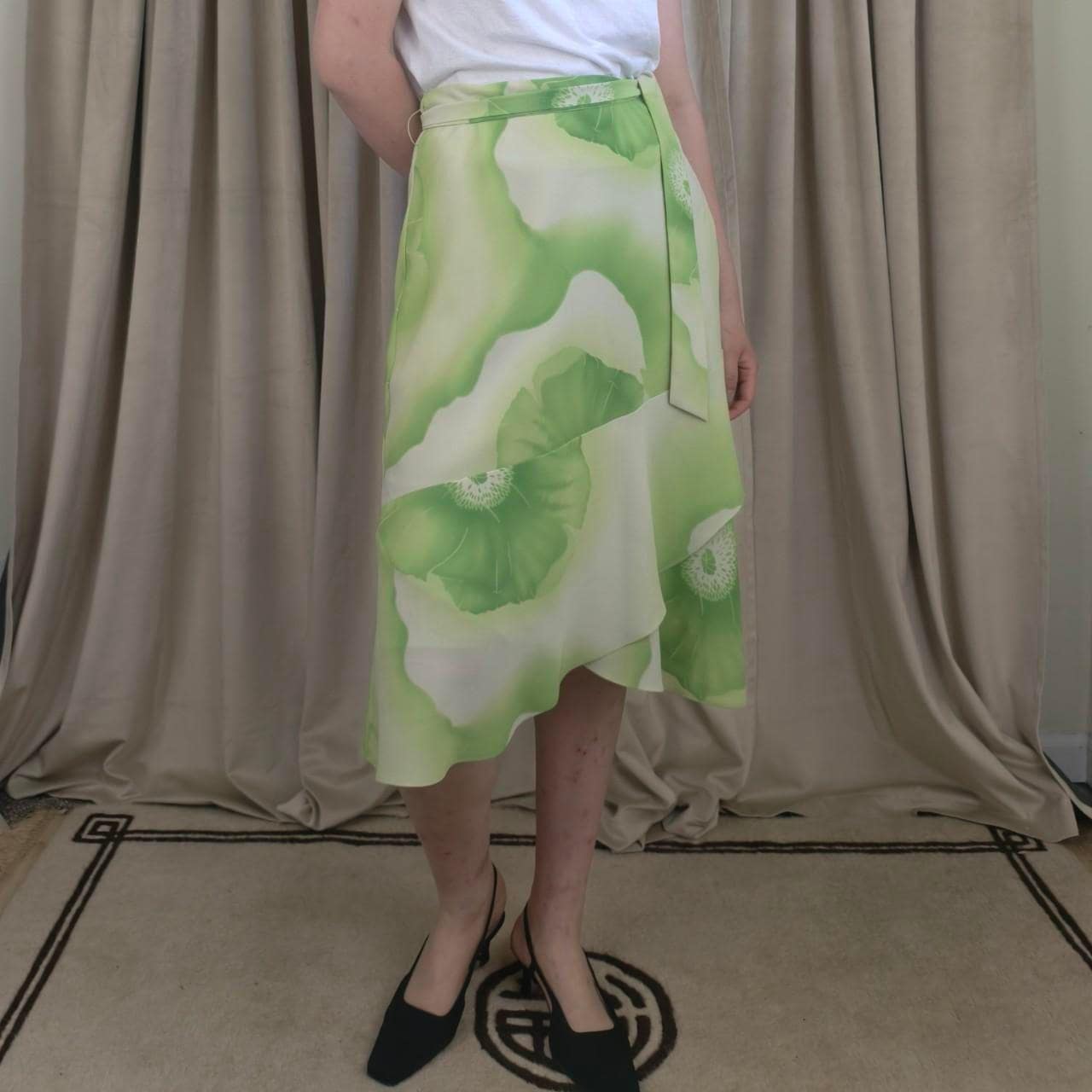 Y2K Jones Wear Lime Green Floral Midi Skirt