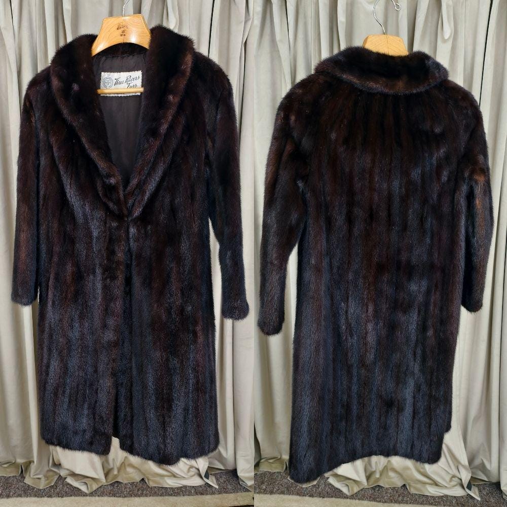 Vintage Dark Brown Mohagony Genuine Mink Fur Coat