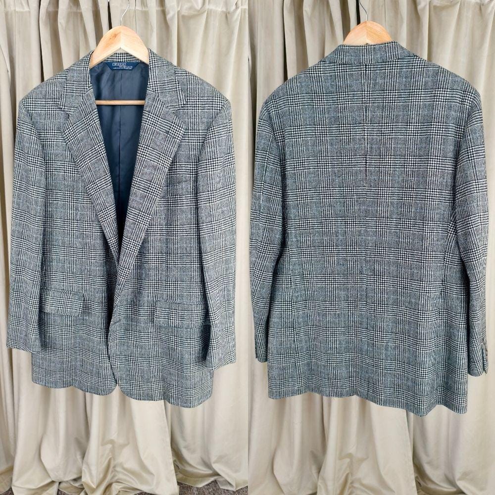 Vintage Polo by Ralph Lauren Black and Gray Boyfriend Men's Plaid Pant Suit