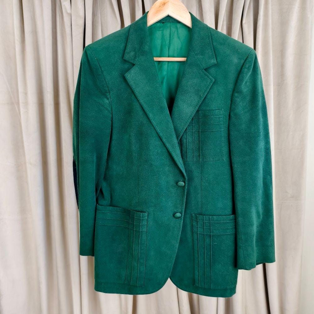 Vintage Klein Ultrasuede Green Boyfriend Blazer with Unique Stitching