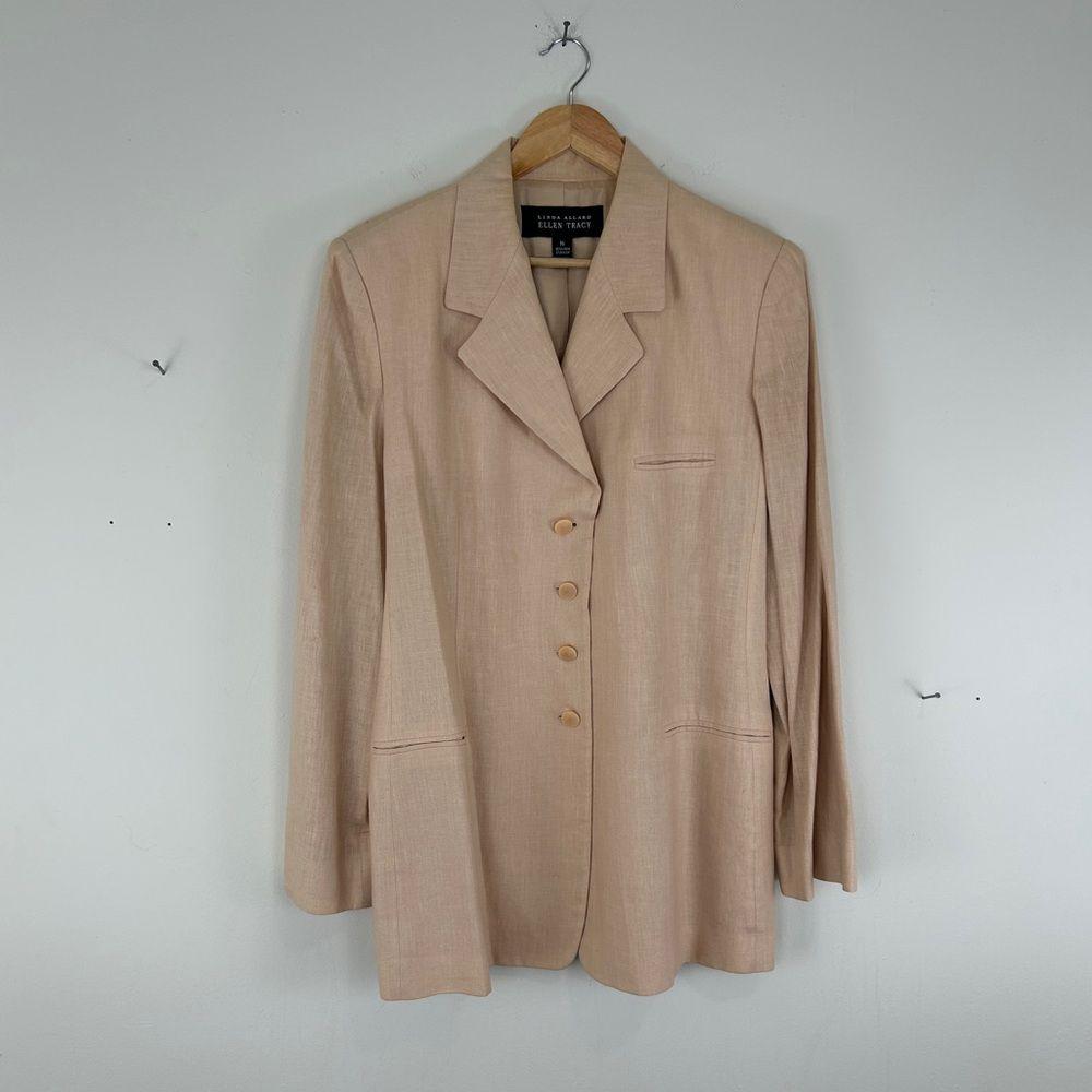 Vintage Ellen Tracy Sparkly Pink/Beige Linen Structured Long Blazer
