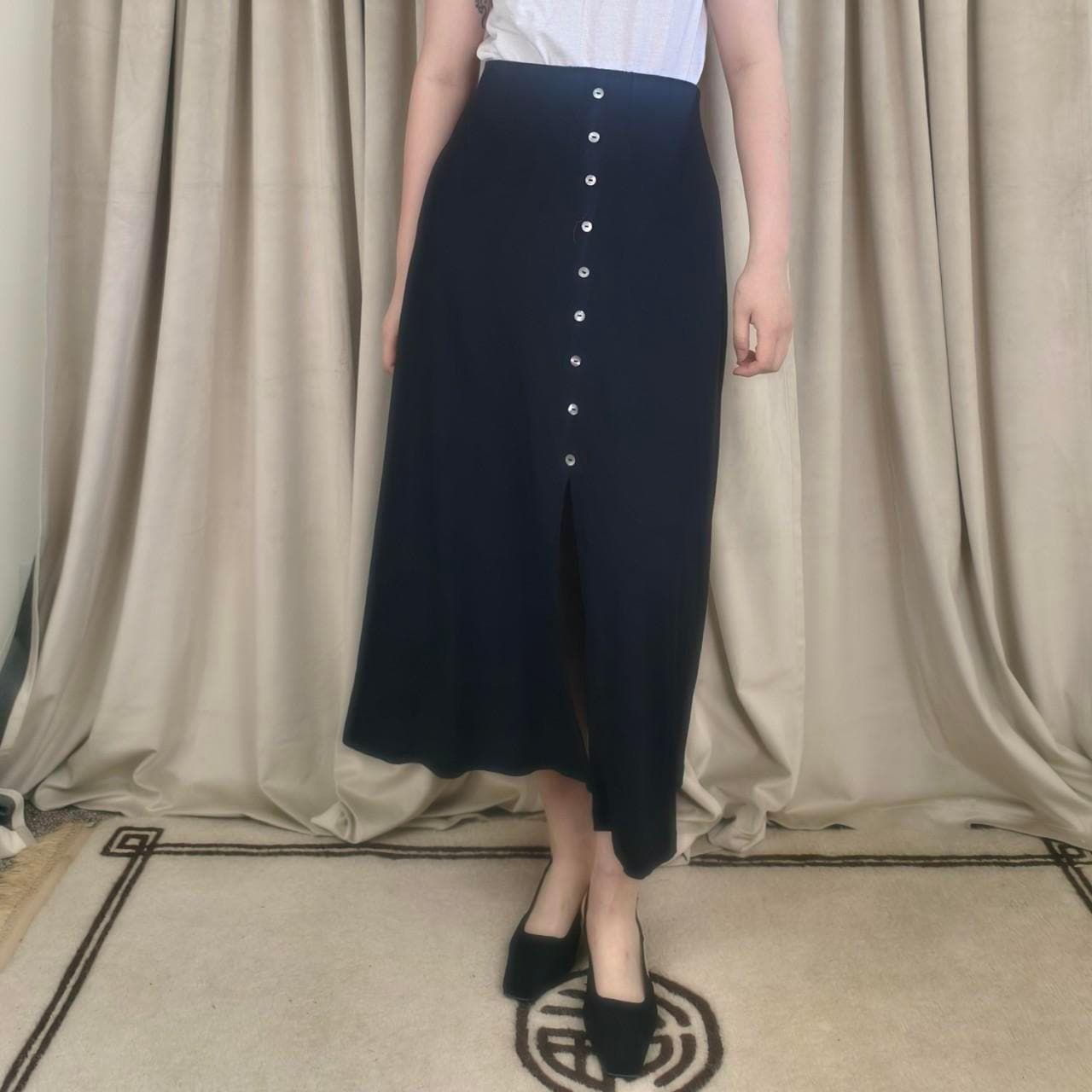 Vintage Carole Little Rayon Black Midi Button Front Skirt