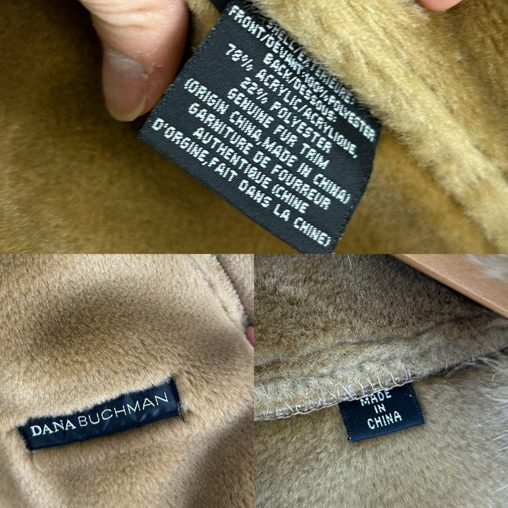 Vintage Brown Tan Dana Buchman Faux Fur Shearling Coat with Fur Collar