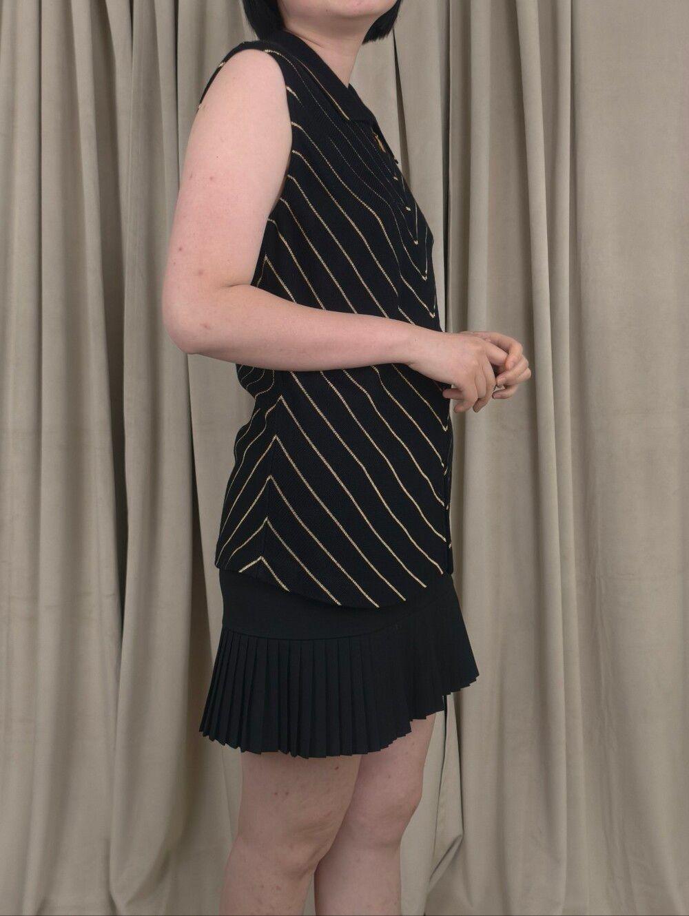 Vintage St John Sport Sleeveless Black Polo Sweater Vest with Gold Stripes