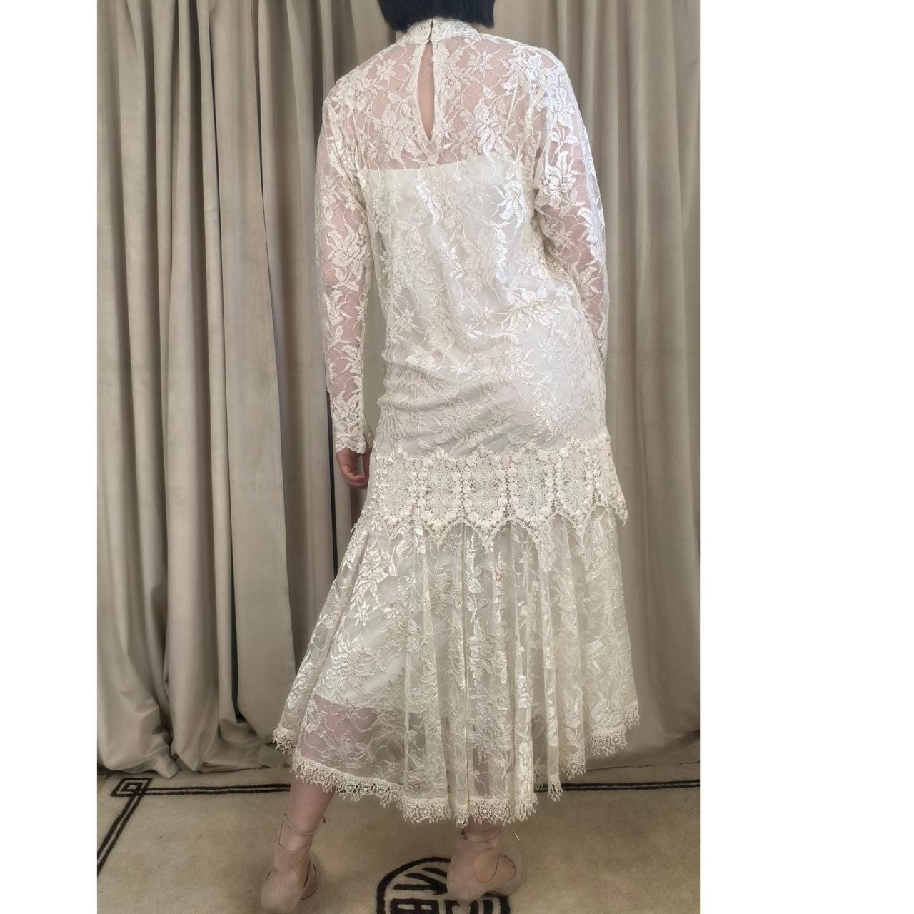 Vintage Bohemian Susan Lundenfeld Cream Lace Wedding Gown