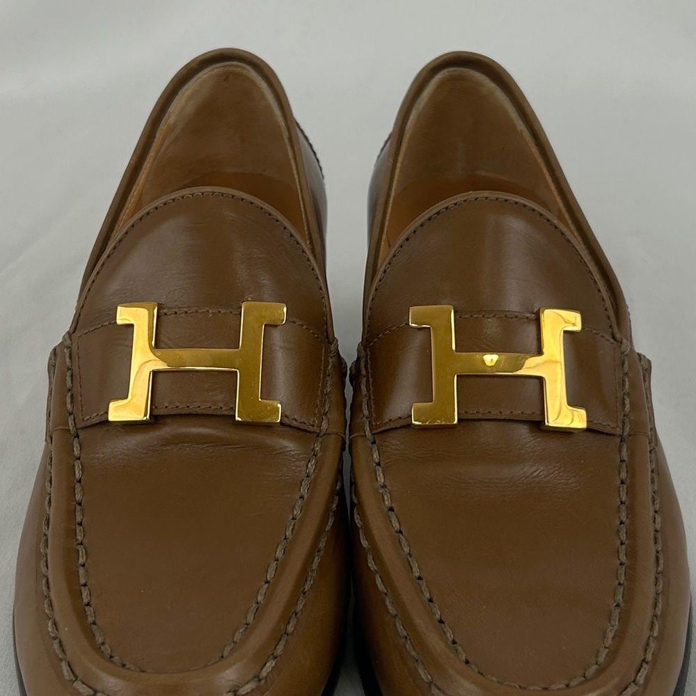 Vintage Hermes Brown Genuine Leather Heeled Loafers