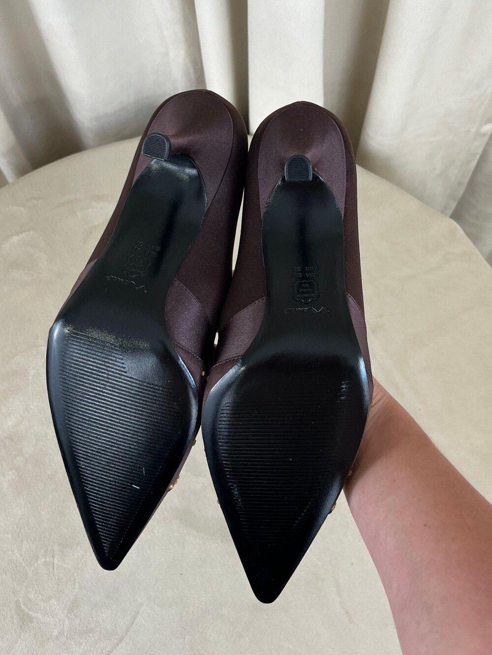 Vintage Mina Dark Brown Women's Pointed Toe Studded Satin Pumps
