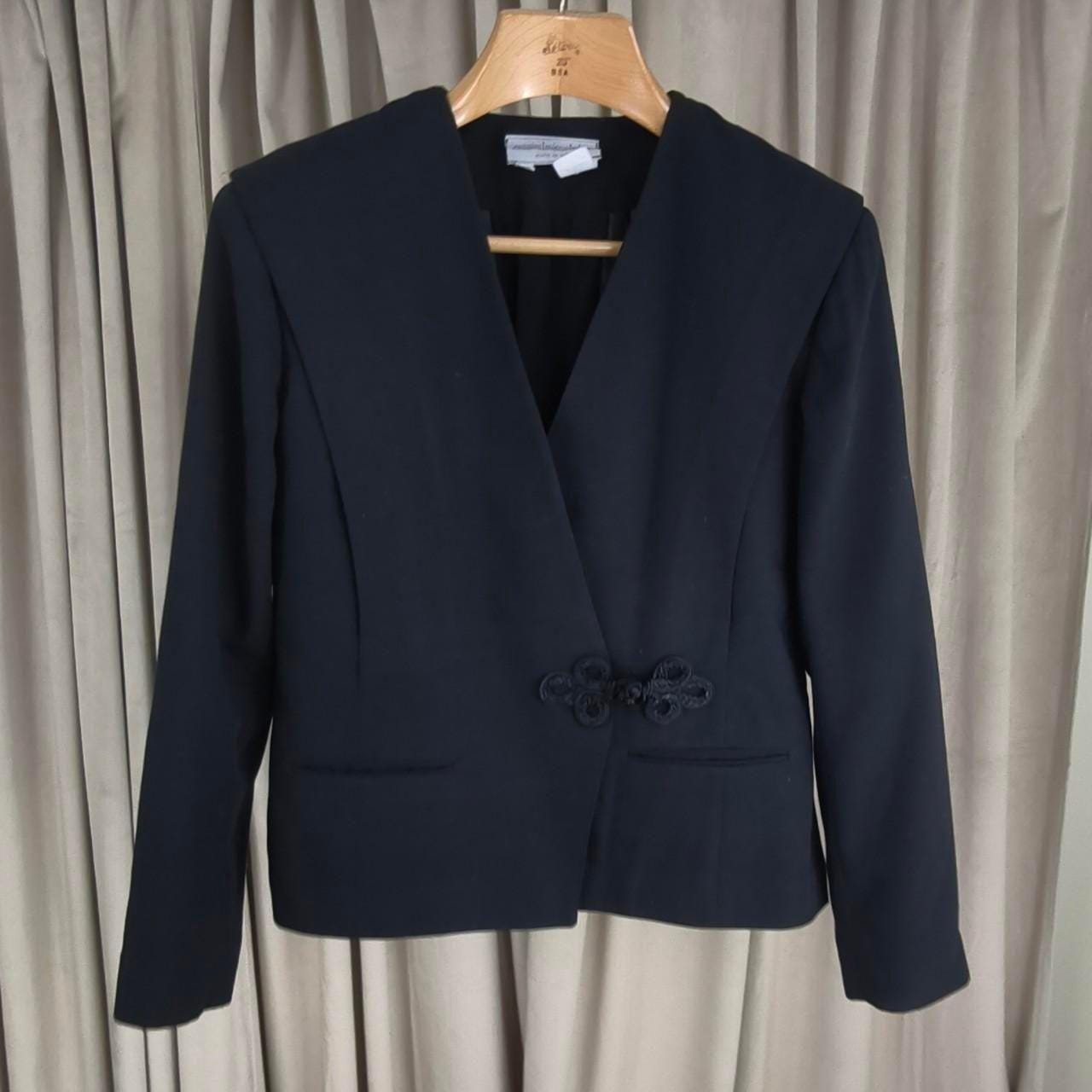 Reworked Vintage Black Boxy Blazer Tang Mandarin Jacket