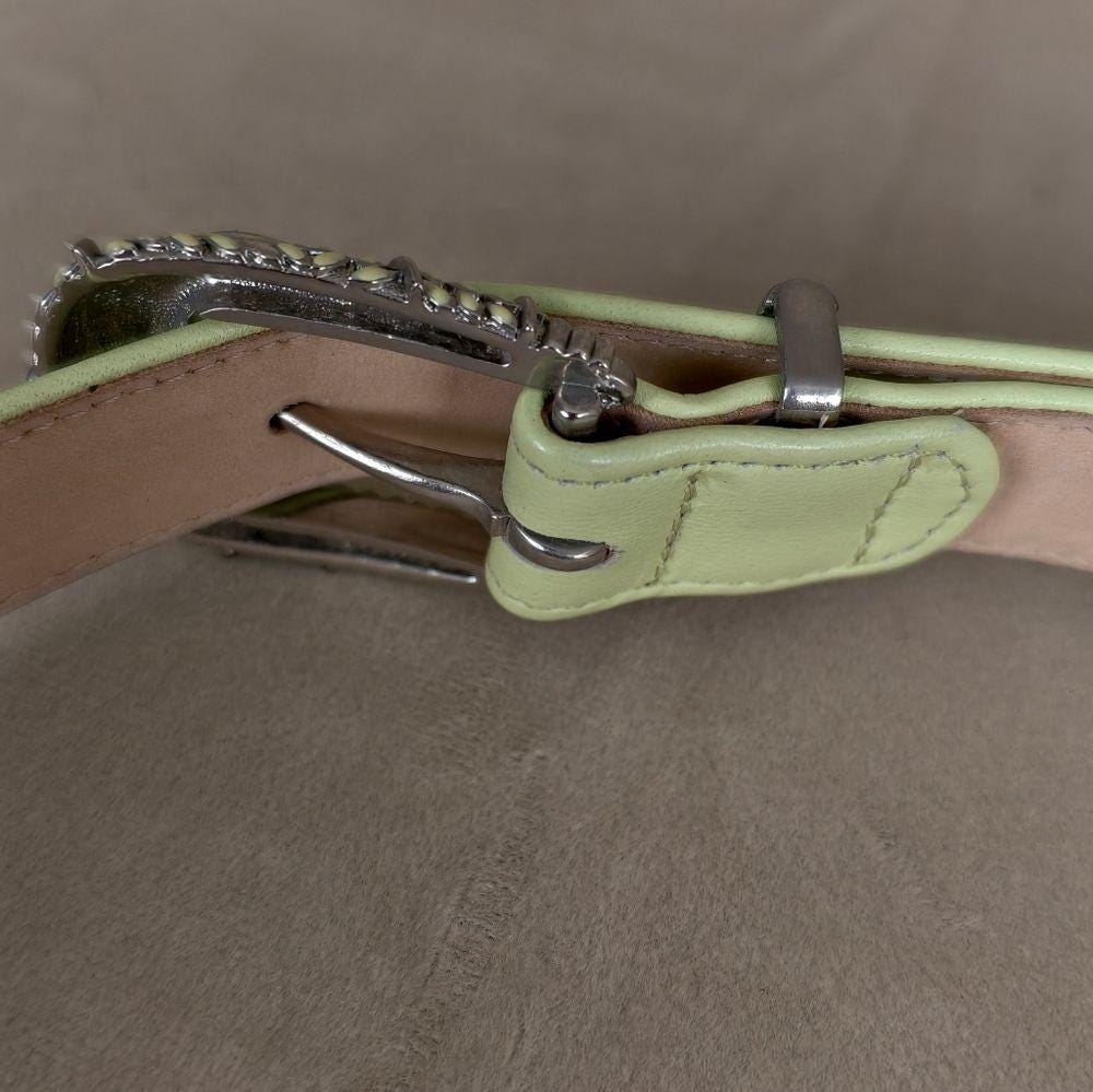 Vintage Carlisle Mint Green Genuine Leather Belt with Ornate Buckle
