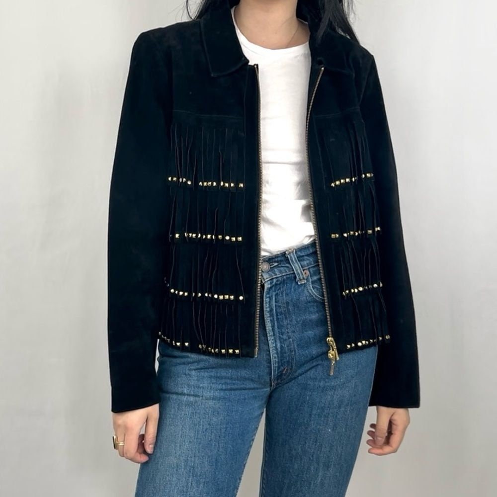 Vintage Berek Black Suede Fringed Leather Jacket