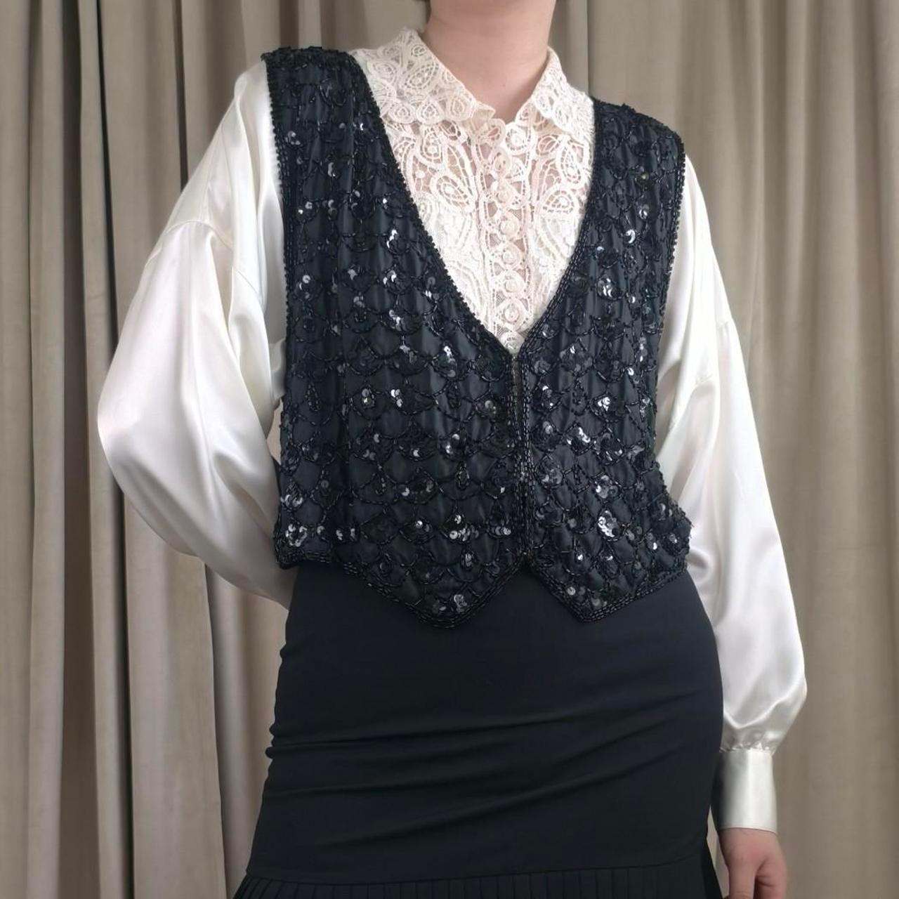 Vintage Cotton Castle Black Sequin Silk Vest