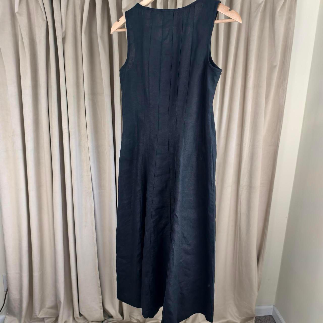 J.Jill Black Linen Midi Dress with Pleated Bodice and Flared Skirt