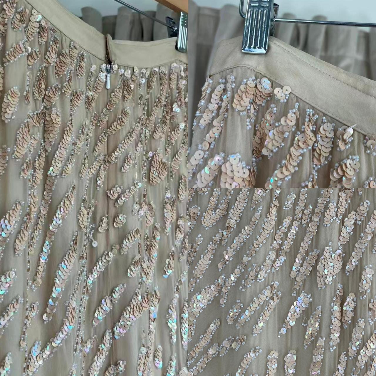 Vintage Gold Silk Sequin Midi Skirt