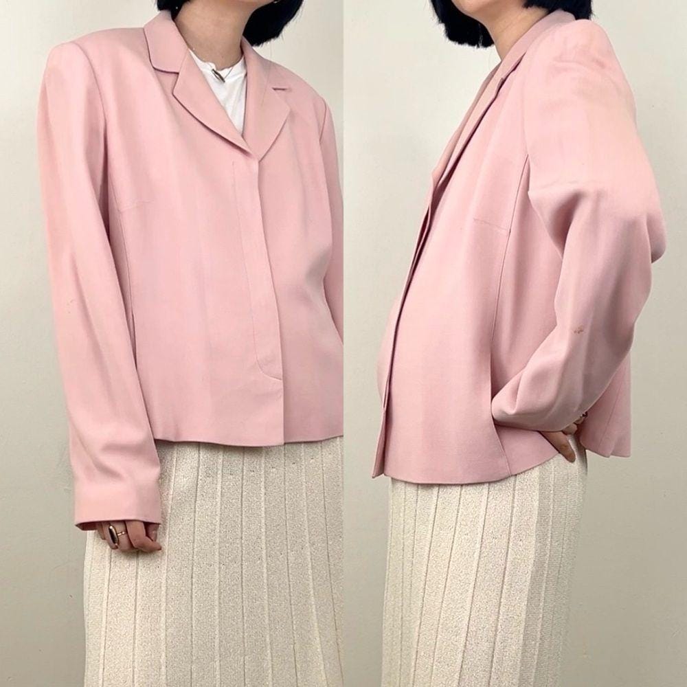 Vintage Ellen Tracy Wool Pastel Pink Cropped Blazer