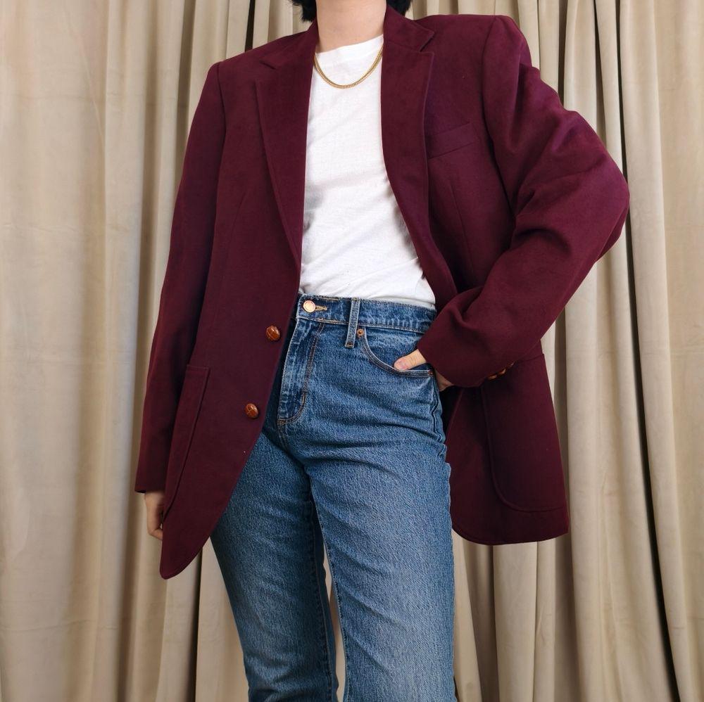 Vintage Faux Suede Burgundy Oversized Boyfriend Blazer