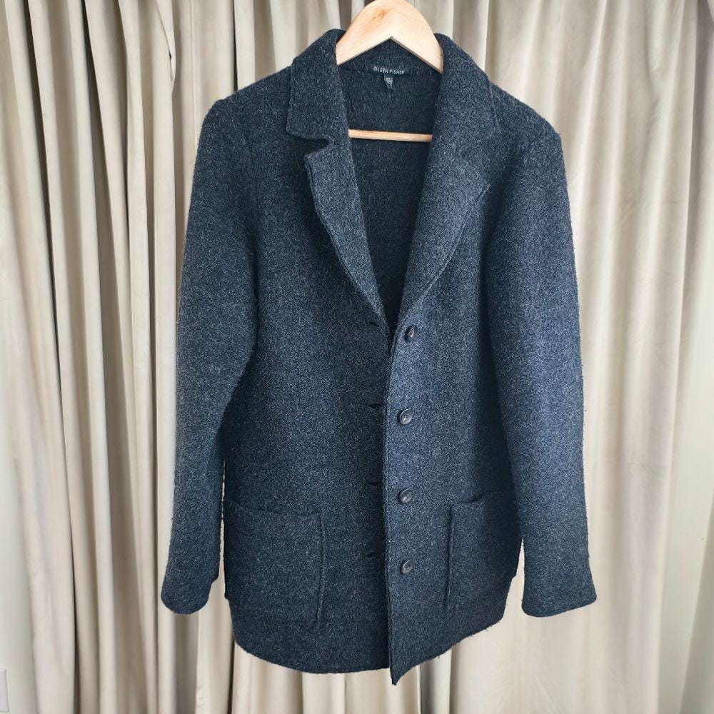 Eileen Fisher Charcoal Wool Cardigan Jacket Coat