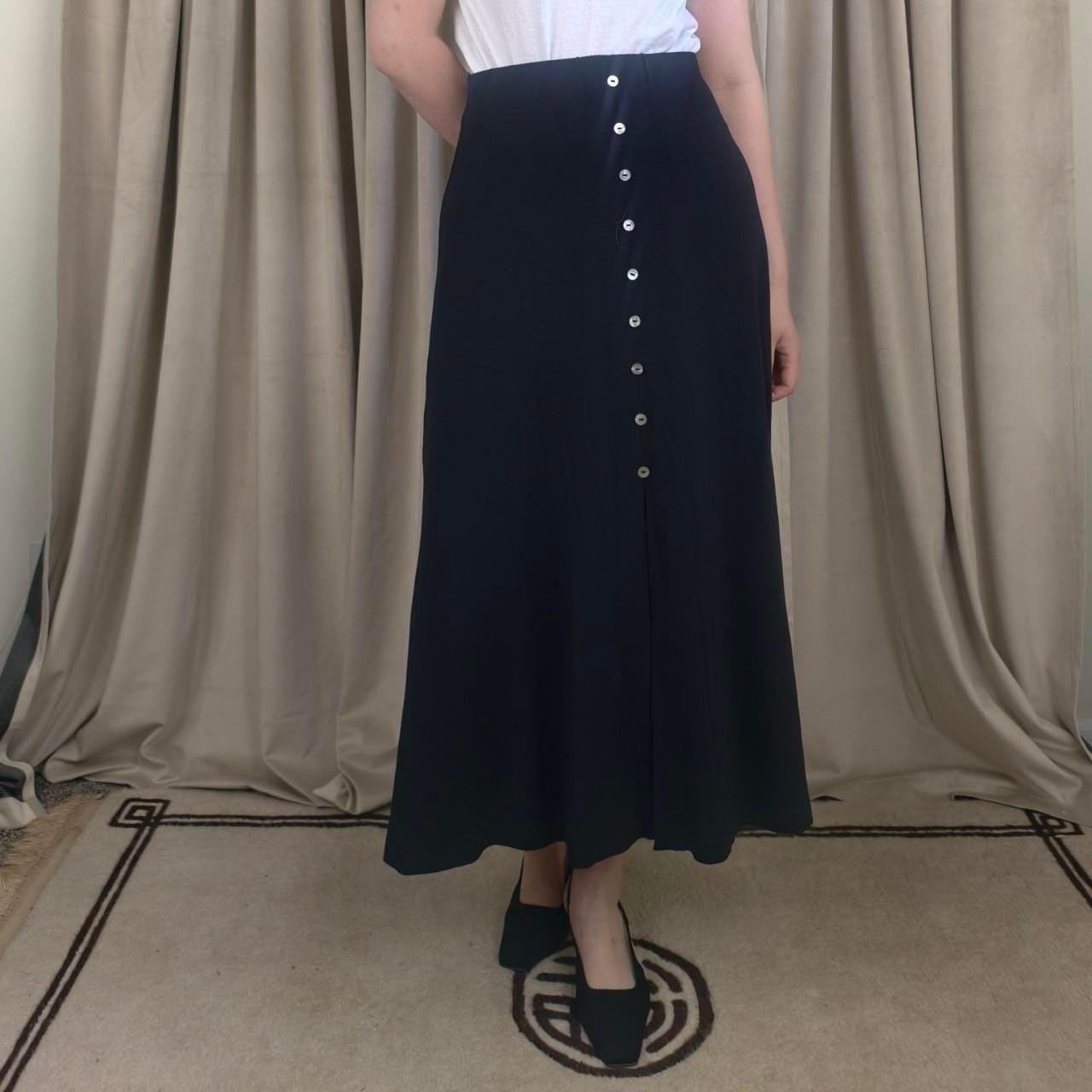 Vintage Carole Little Rayon Black Midi Button Front Skirt