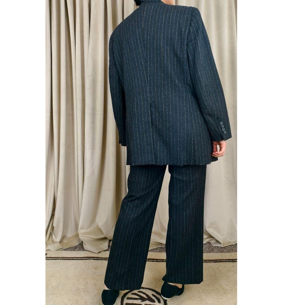 Vintage Southwick Black Charcoal Pinstripe Wool Boyfriend Men's Pant Suit