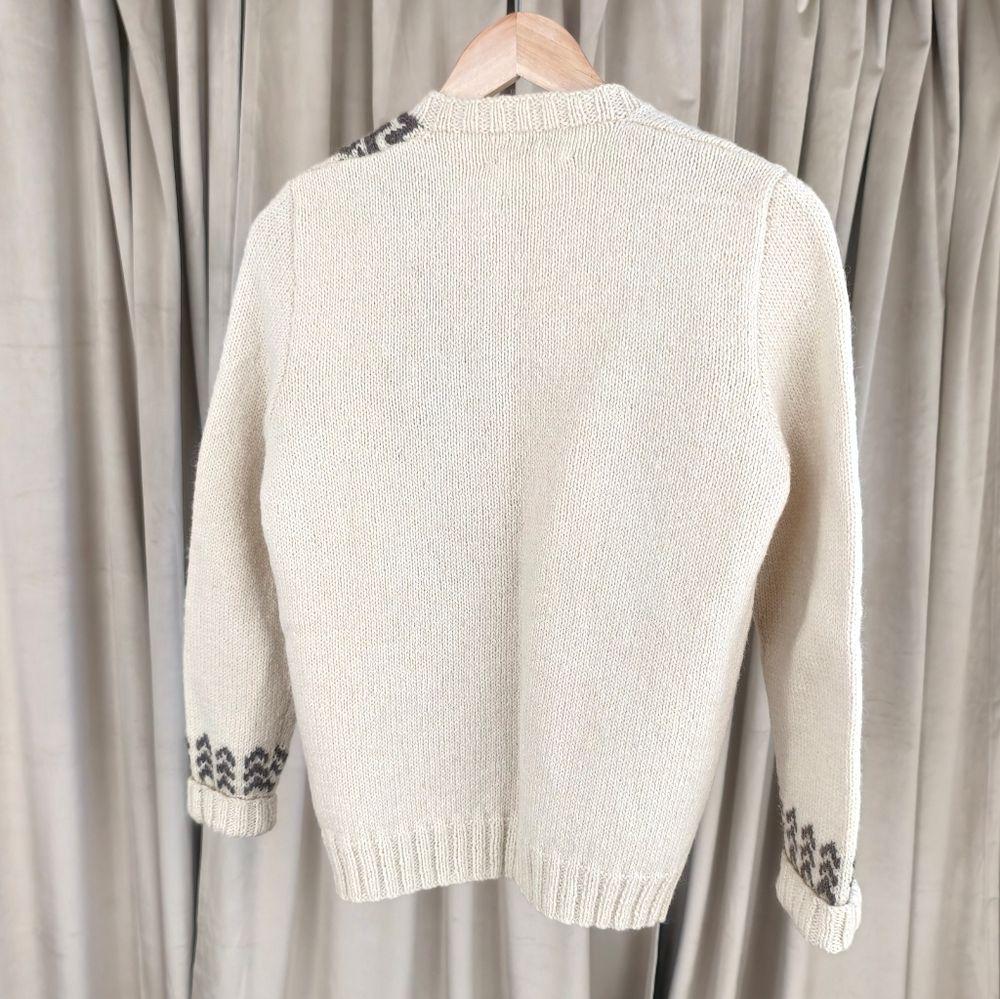 Vintage Cream and Brown Geometric Wool Sweater Cardigan