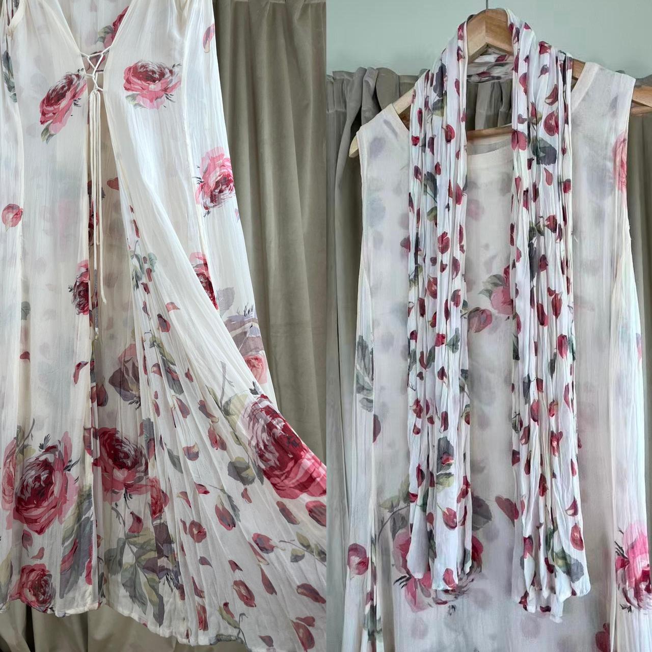 Vintage Pink and White Floral Midi Sun Dress